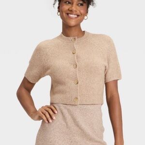 Tan button down cardigan sweater L NWT